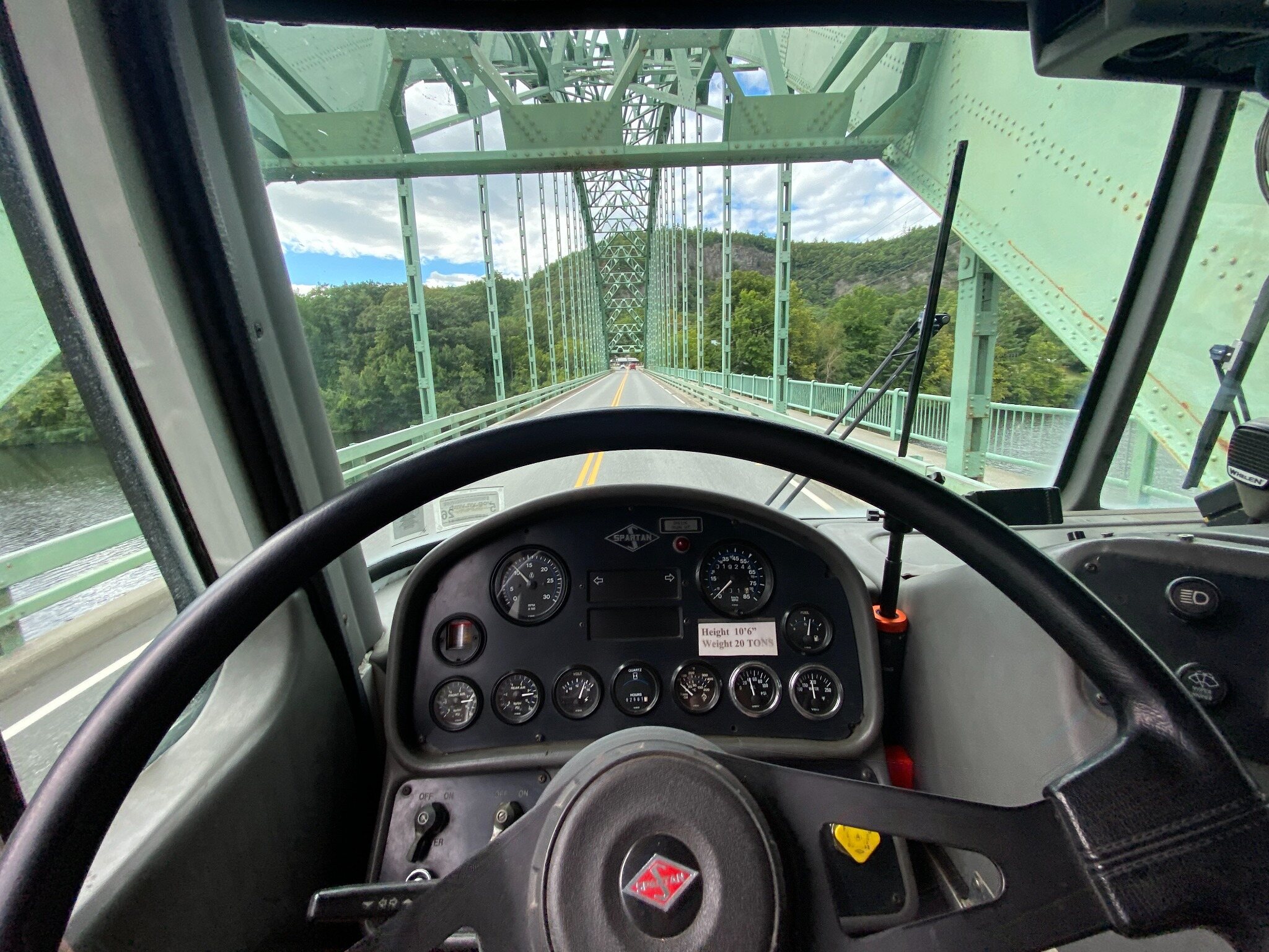 View from the driver's seat of Engine 29-1 crossing a steel bridge
