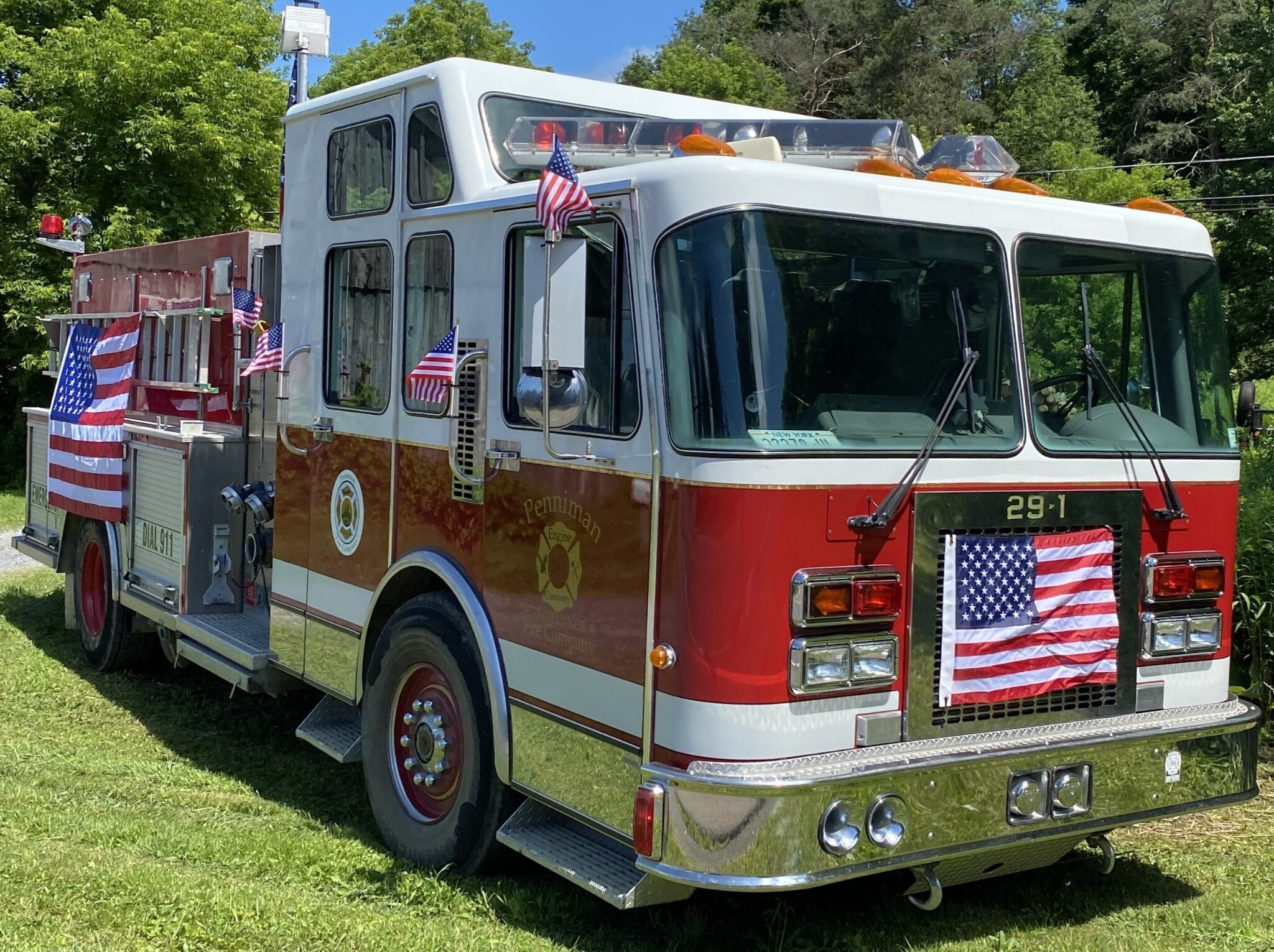 Engine 29-1 decorated with American flags