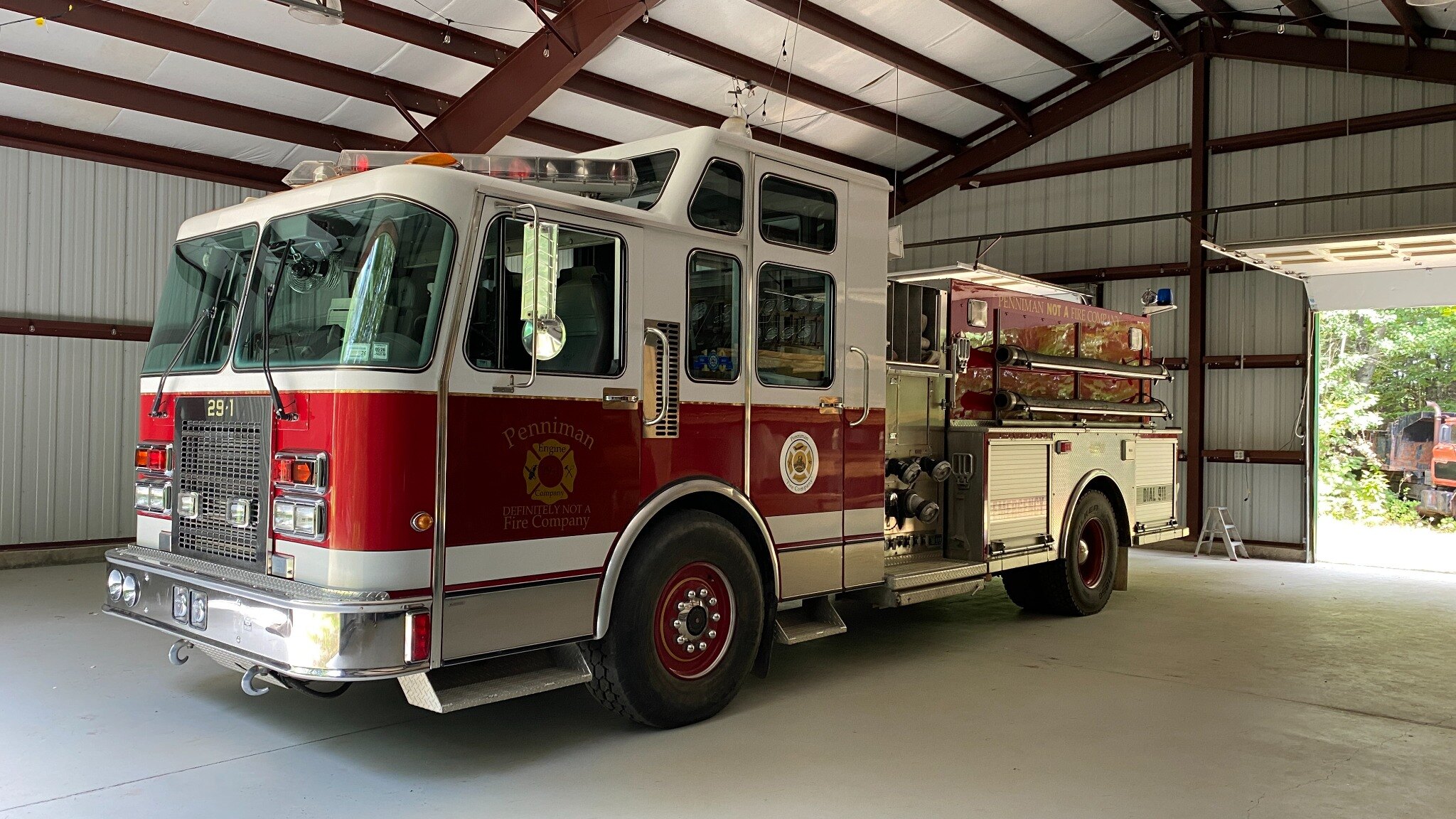 Engine 29-1 parked inside its garage